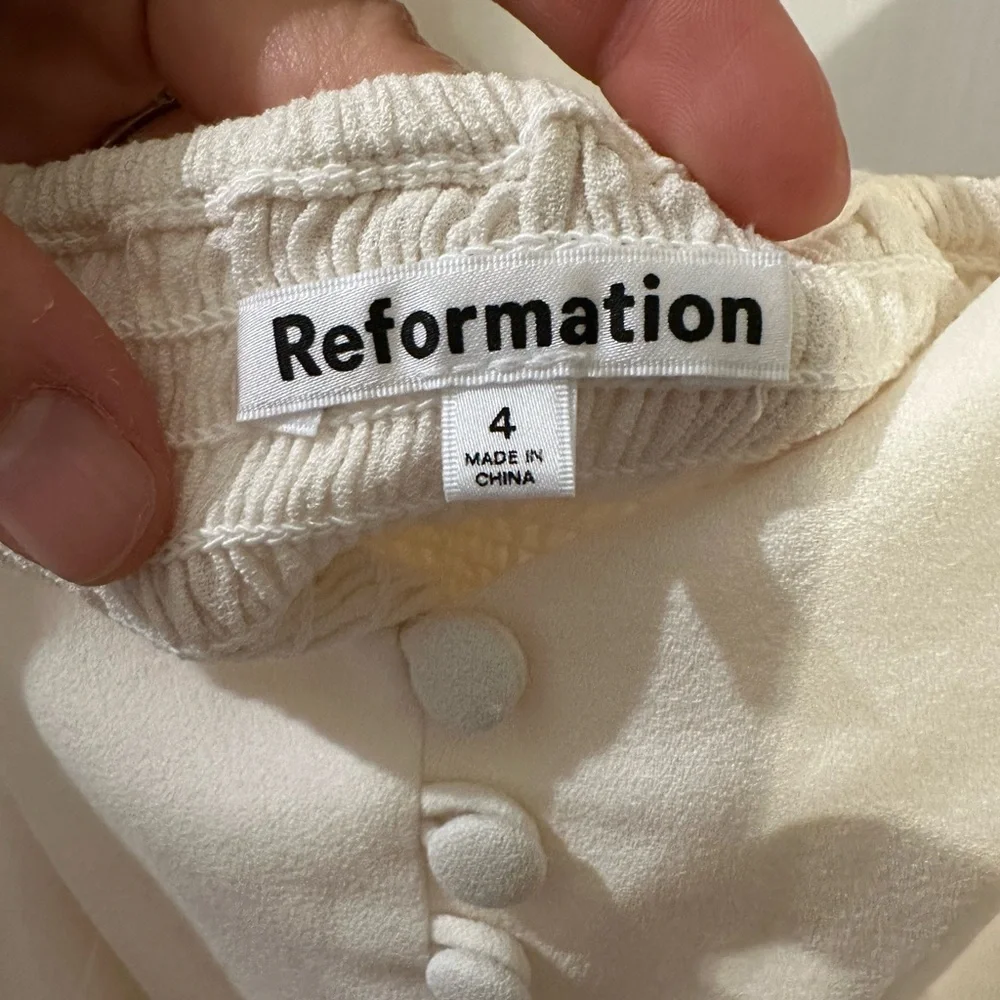 Reformation Ivory Puff-Sleeve Button Front Top
